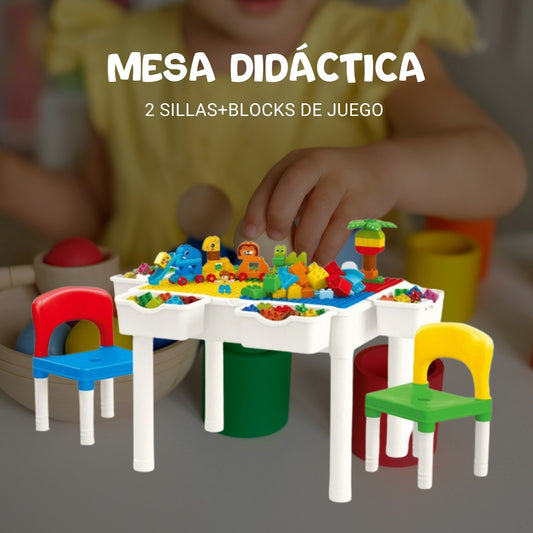 🧩 MESA DIDÁCTICA CON BLOQUES Y 2 SILLAS – BLACK MONTH ACOPLUS