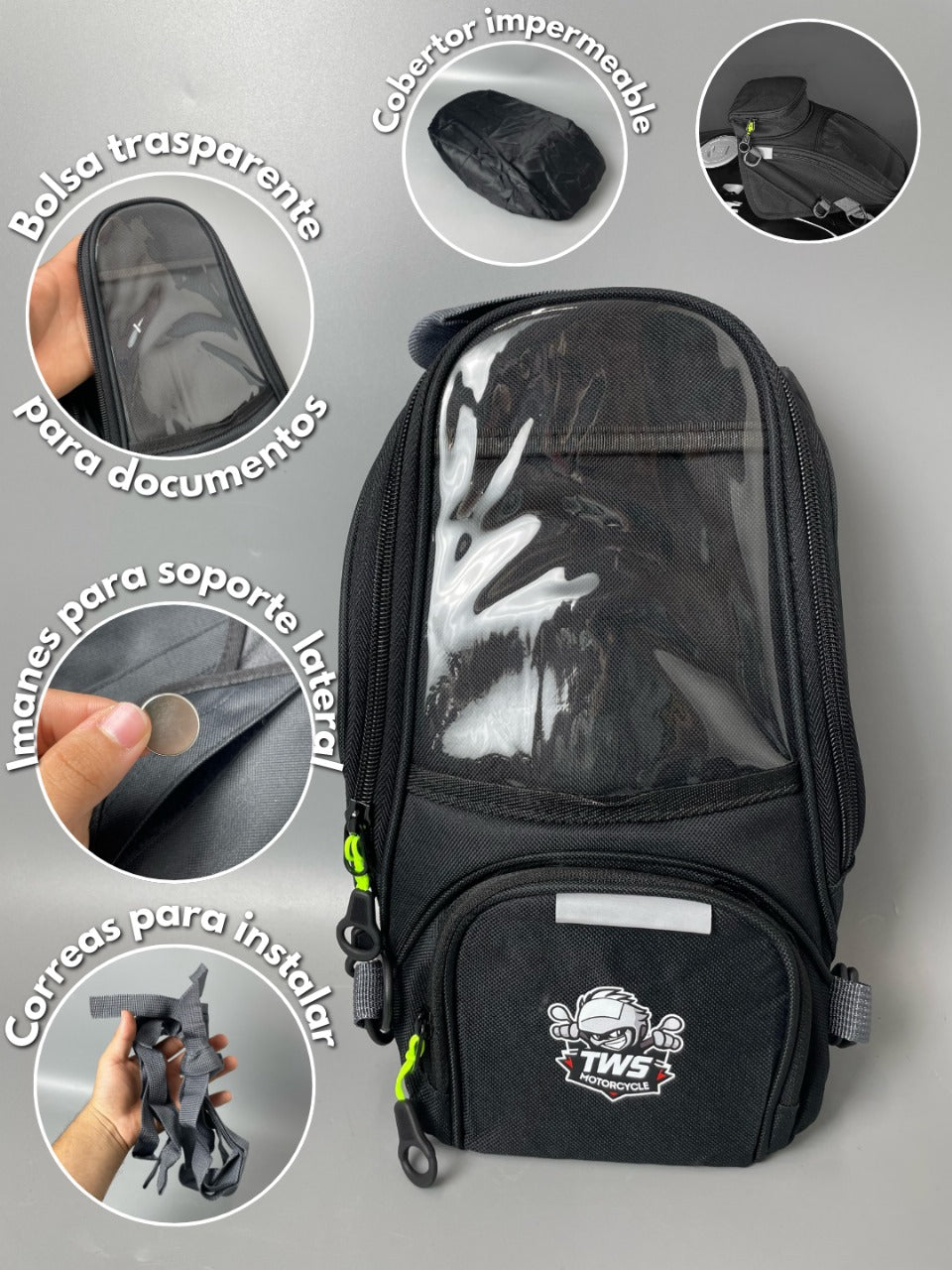 Bolso TWS para Motocicleta – Con imanes y cobertor impermeable