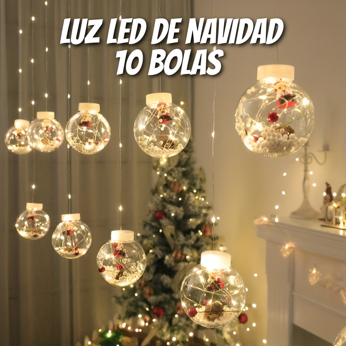 LUZ LED DE NAVIDAD 10 BOLAS C/NIEVE USB/CTRL 🎅