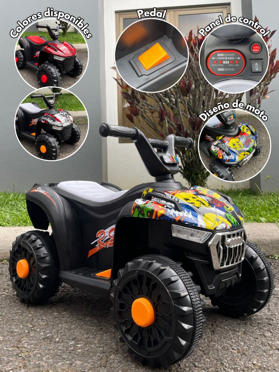 🏁 Cuadraciclo Mini ATV Infantil – Diseños Grafiti, Spider y Calavera