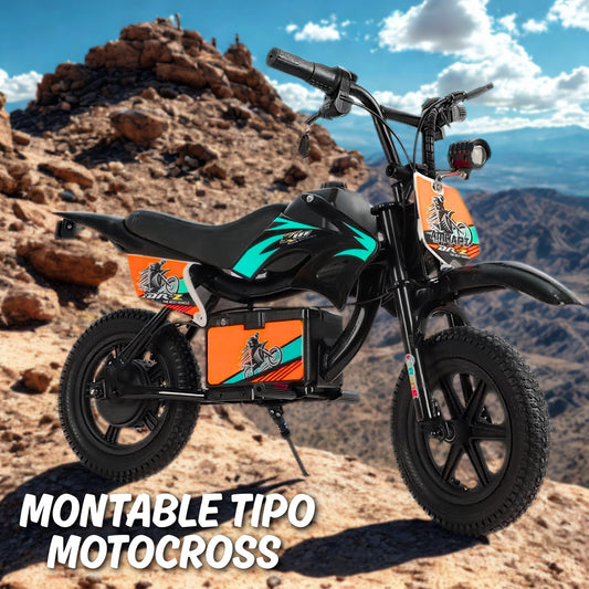 🏍️ Mini Moto Eléctrica Infantil Motocross DR-2 con Freno de Disco – Colores Rojo, Verde y Negro/Naranja