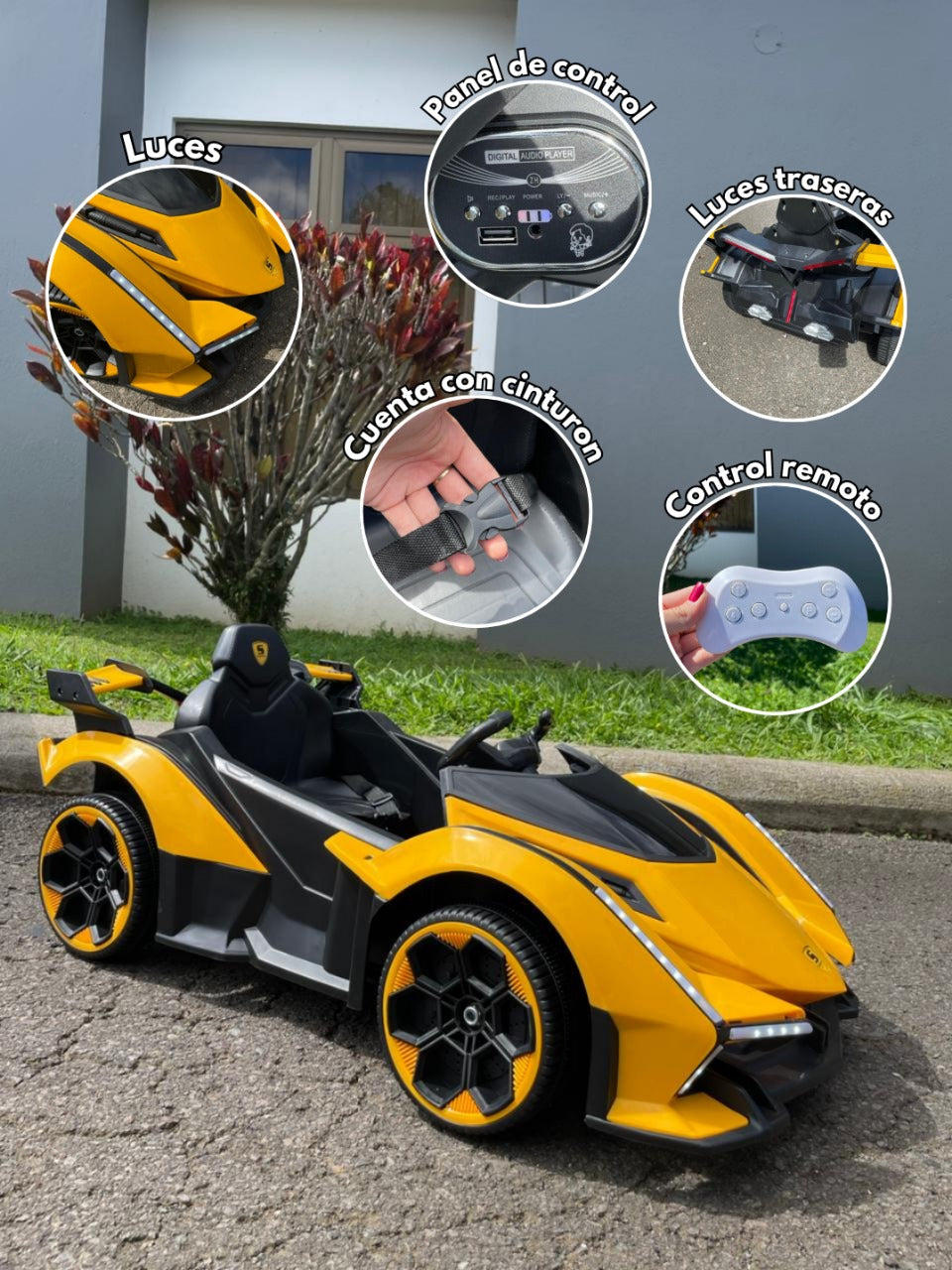 🚗 Carro Montable Infantil LAMBO SIAN – Colores Amarillo y Blanco