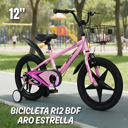 Bicicleta Infantil R12 BDF Aro Estrella – Rosada, Verde y Gris (Black Friday)