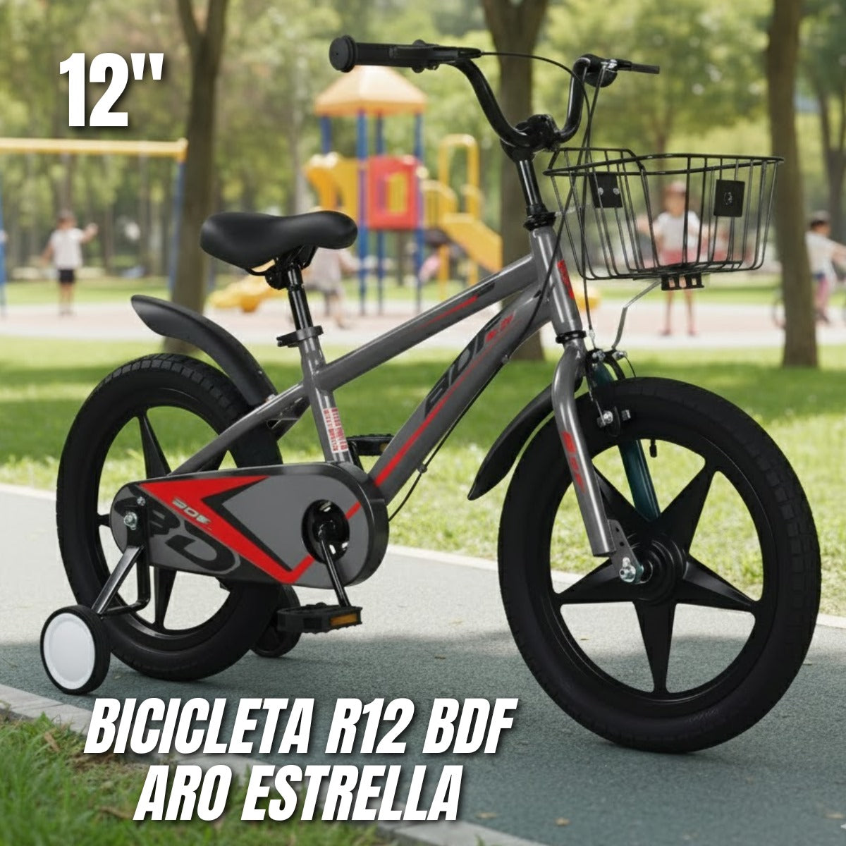 Bicicleta Infantil R12 BDF Aro Estrella – Rosada, Verde y Gris (Black Friday)