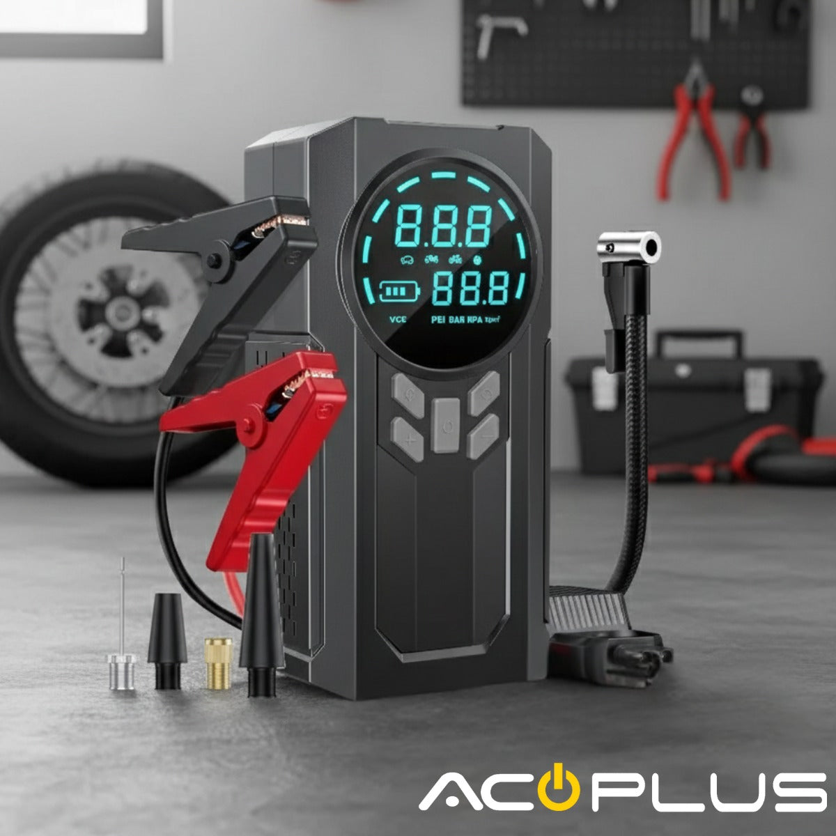 Arrancador e Inflador Multifunción 1000AMP + Luz de Emergencia