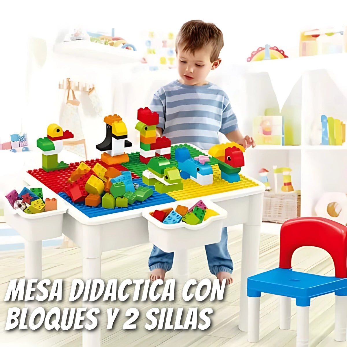 🧩 MESA DIDÁCTICA CON BLOQUES Y 2 SILLAS – BLACK MONTH ACOPLUS