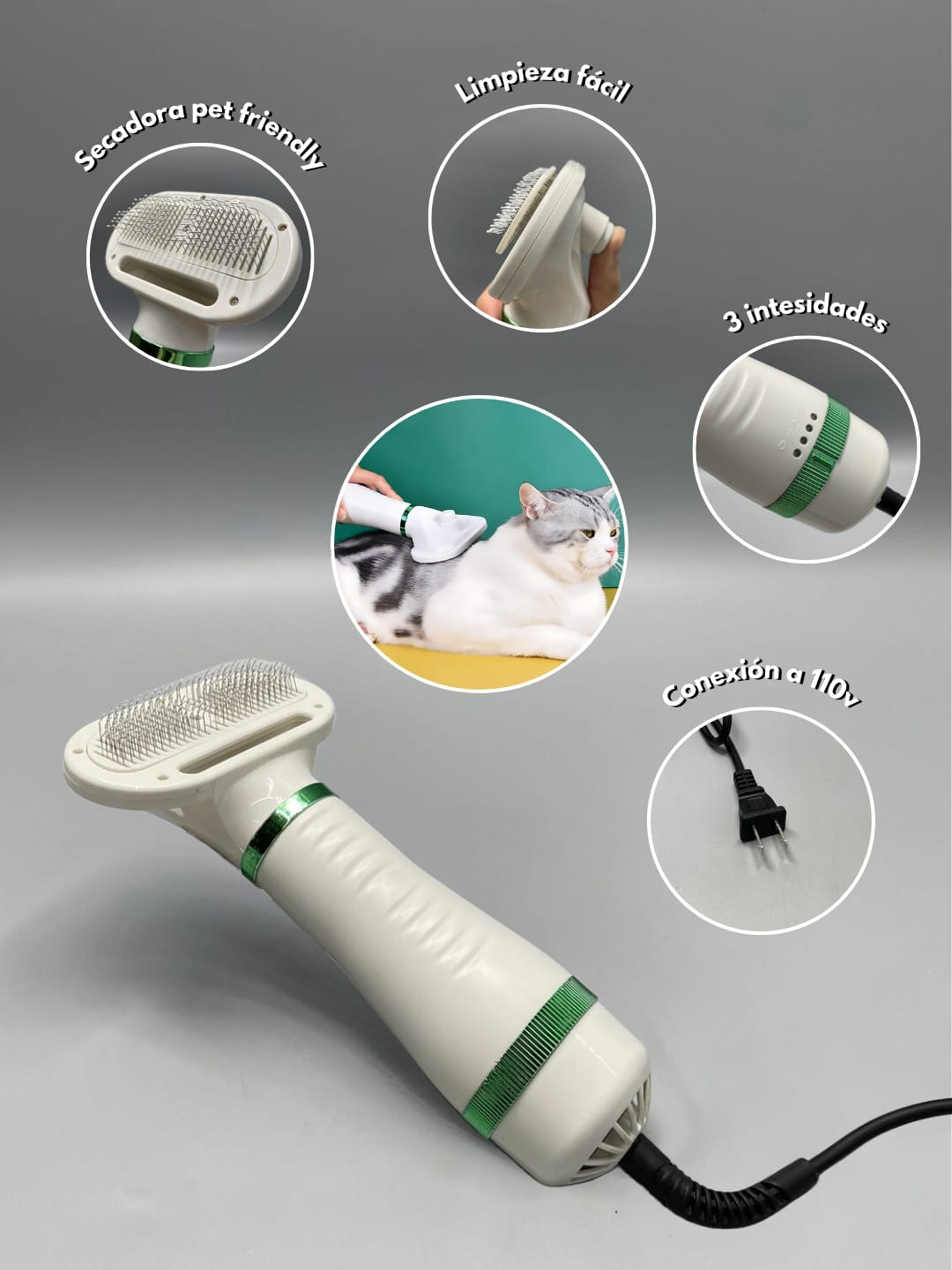 🐕 COMBO PREMIUM CUIDADO PARA MASCOTAS – PEINE CON SECADOR + GUANTE DE BAÑO Y CEPILLADO