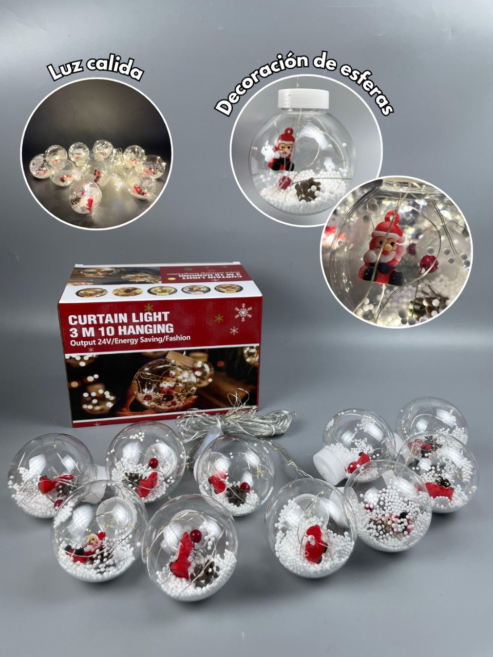 LUZ LED DE NAVIDAD 10 BOLAS C/NIEVE USB/CTRL 🎅