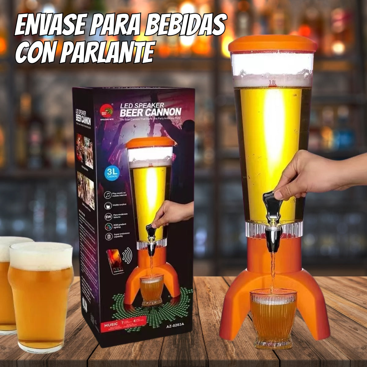 🍺 DISPENSADOR DE BEBIDAS BEER CANNON CON PARLANTE 🎶