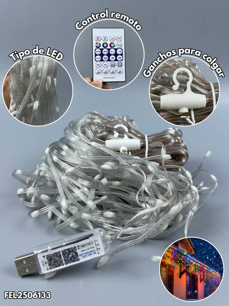 🎅 LUZ LED DE NAVIDAD TIPO FACHADA BLUETOOTH 10 MTR (USB + APP) 🎄