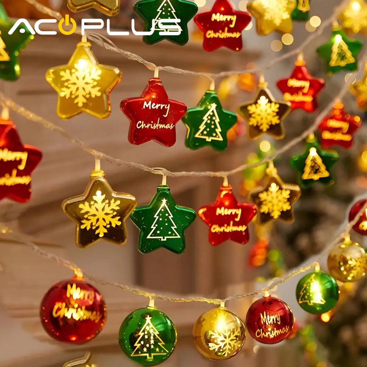 🌟 LUZ LED NAVIDAD DE ESTRELLAS Y BOLAS 5M / 20 LUCES USB CON CONTROL REMOTO 🎅