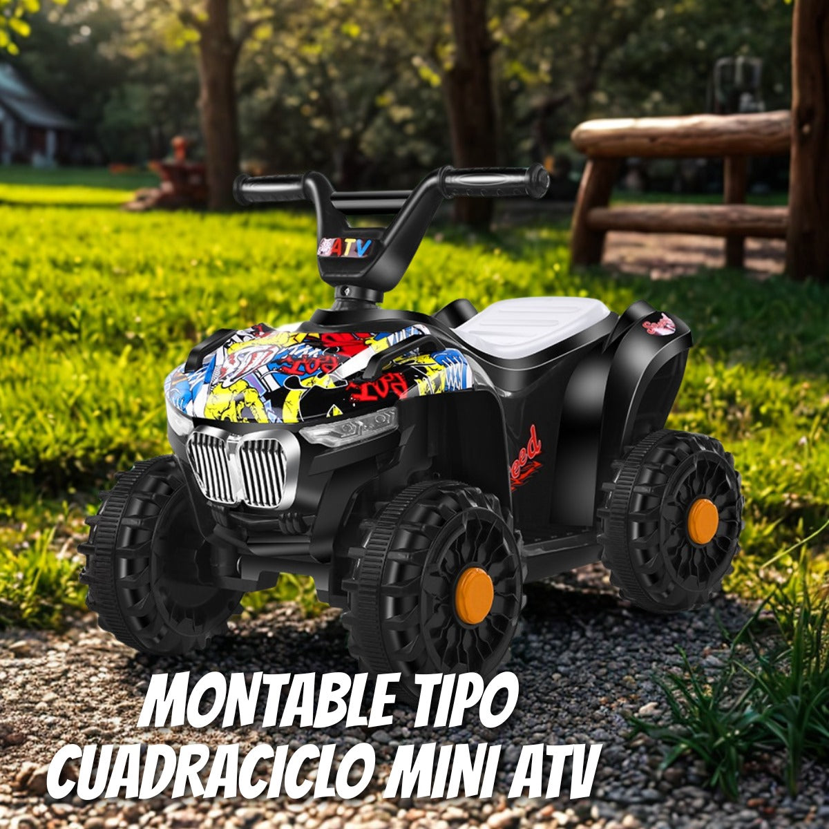 🏁 Cuadraciclo Mini ATV Infantil – Diseños Grafiti, Spider y Calavera
