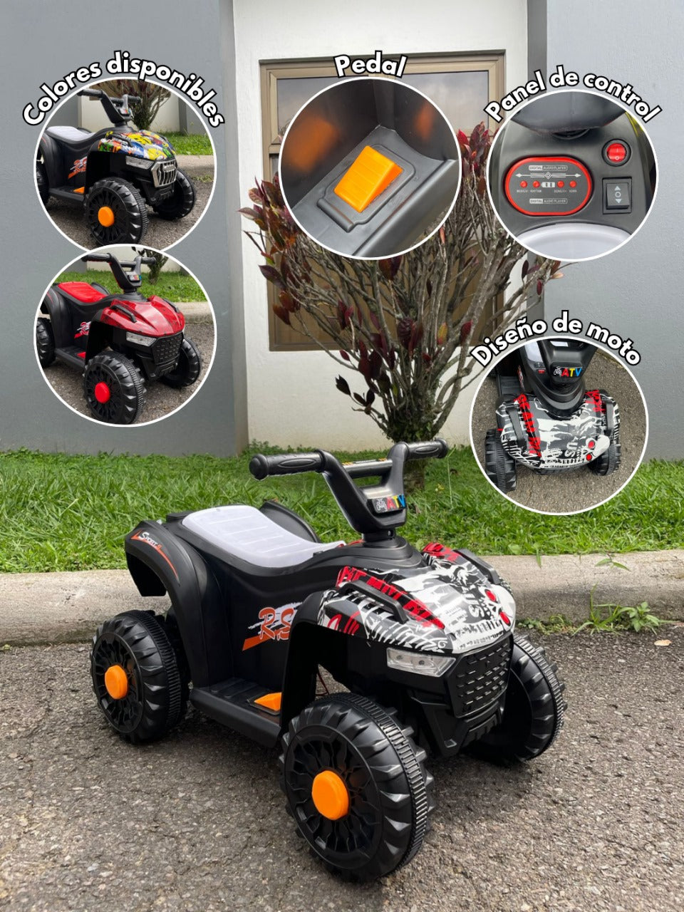 🏁 Cuadraciclo Mini ATV Infantil – Diseños Grafiti, Spider y Calavera