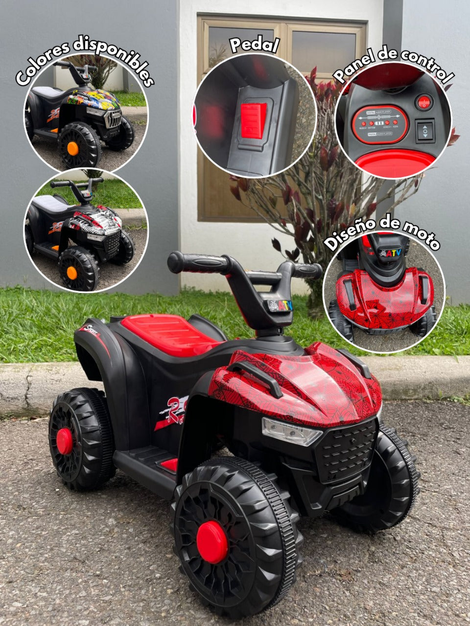 🏁 Cuadraciclo Mini ATV Infantil – Diseños Grafiti, Spider y Calavera