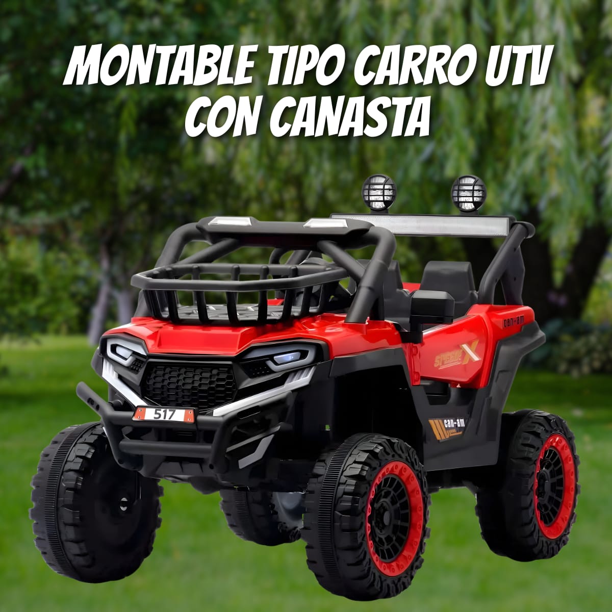 🚗 Carro Montable Infantil UTV con Canasta 517 – Color Rojo