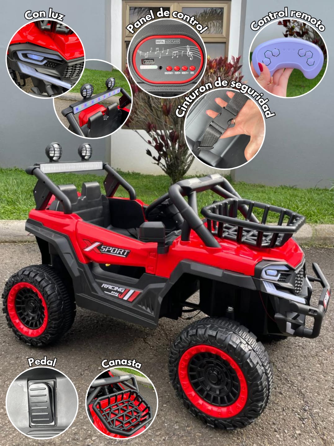 🚗 Carro Montable Infantil UTV con Canasta 517 – Color Rojo