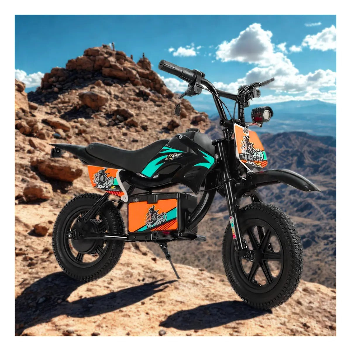 🏍️ Mini Moto Eléctrica Infantil Motocross DR-2 con Freno de Disco – Colores Rojo, Verde y Negro/Naranja