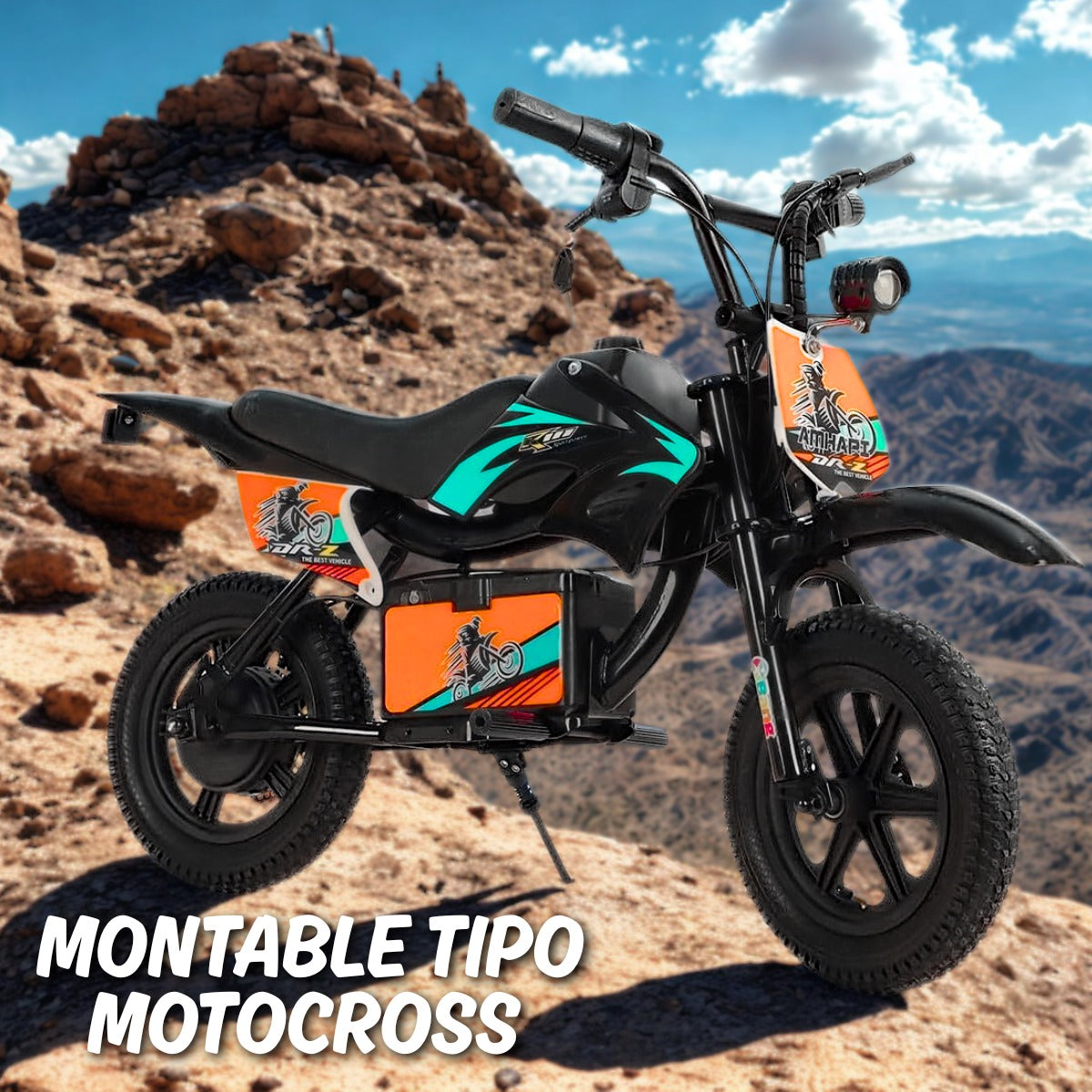 🏍️ Mini Moto Eléctrica Infantil Motocross DR-2 con Freno de Disco – Colores Rojo, Verde y Negro/Naranja