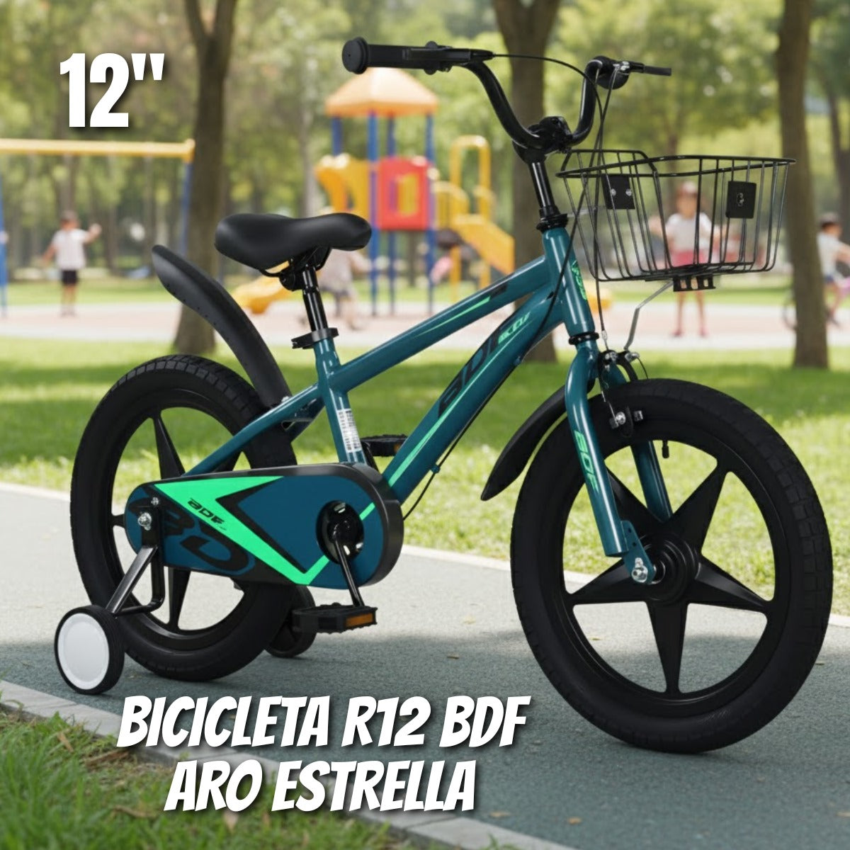 Bicicleta Infantil R12 BDF Aro Estrella – Rosada, Verde y Gris (Black Friday)
