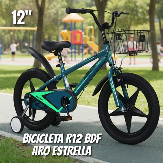 Bicicleta Infantil R12 BDF Aro Estrella – Rosada, Verde y Gris (Black Friday)