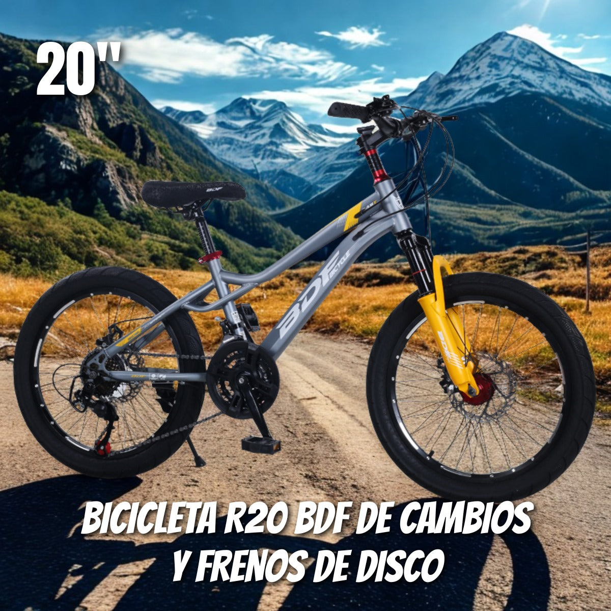 Bicicleta R20 BDF con Cambios y Frenos de Disco – Black Friday