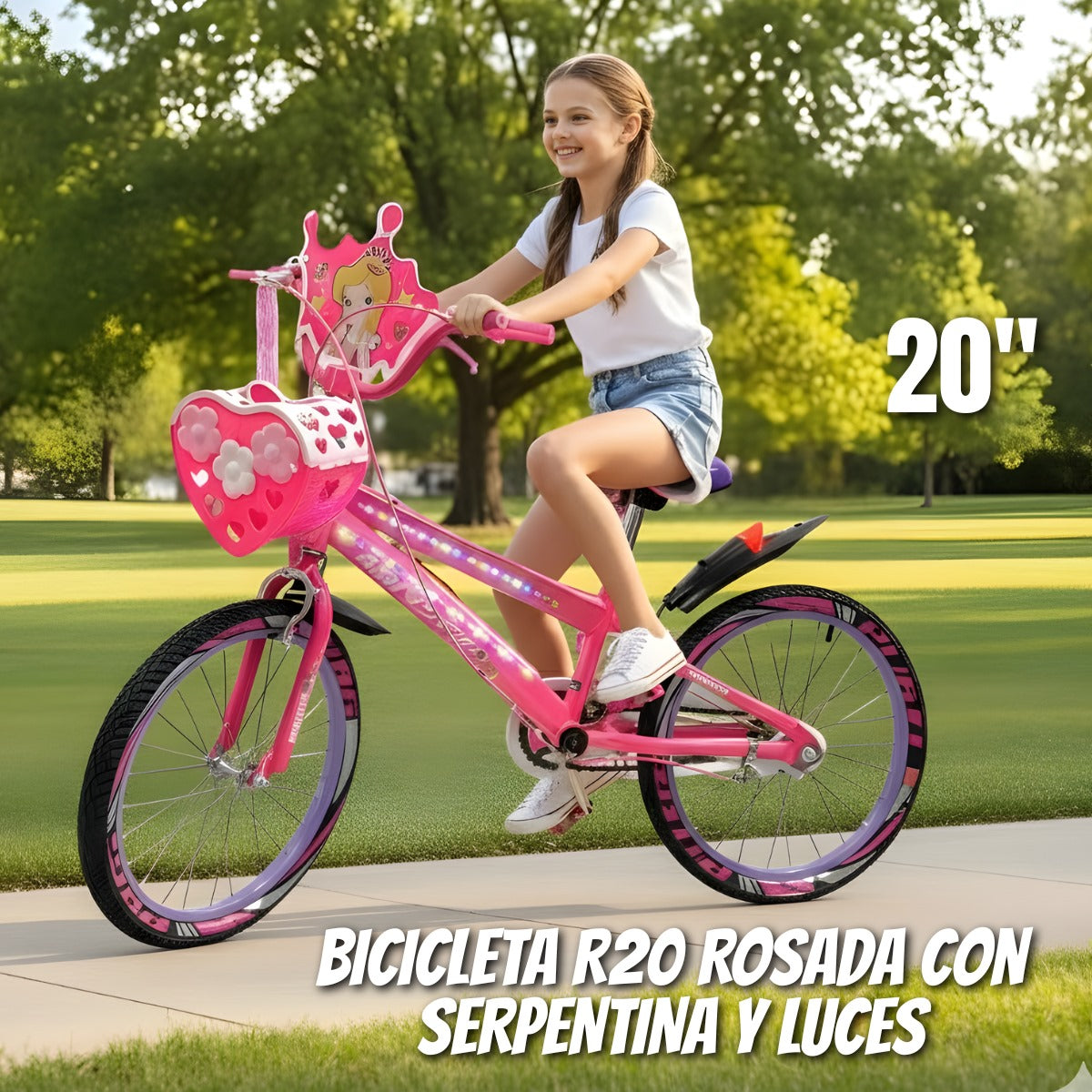 Bicicleta R20 Rosada con Serpentinas y Luces – Black Friday
