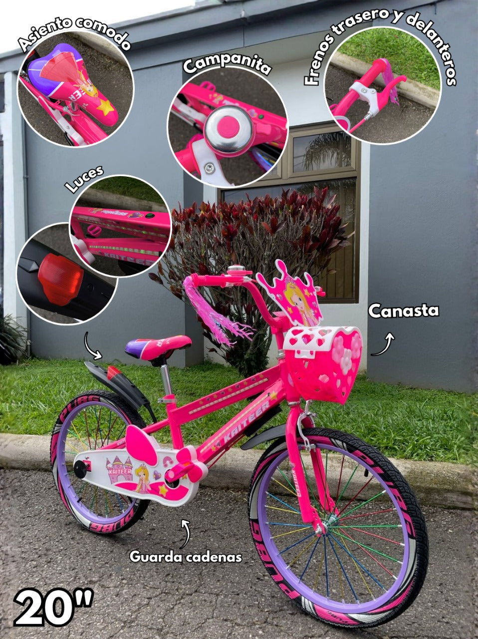 Bicicleta R20 Rosada con Serpentinas y Luces – Black Friday