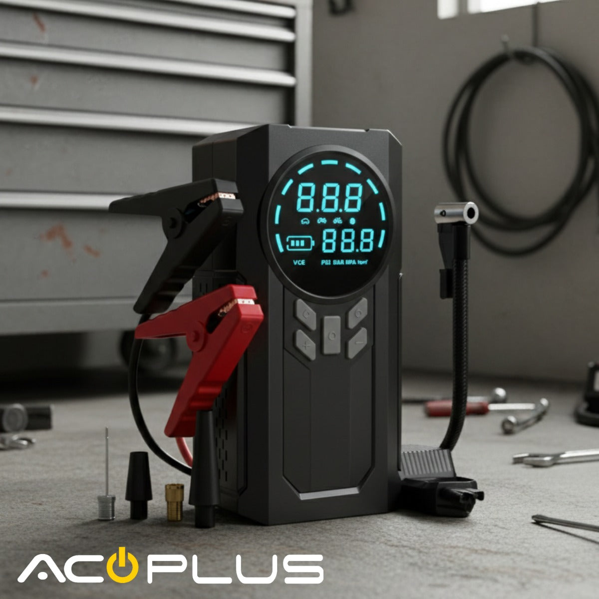 Arrancador e Inflador Multifunción 1000AMP + Luz de Emergencia