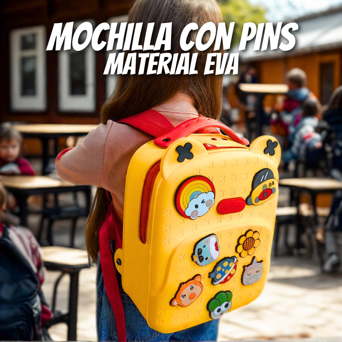 Mochila Escolar con Pins Decorativos