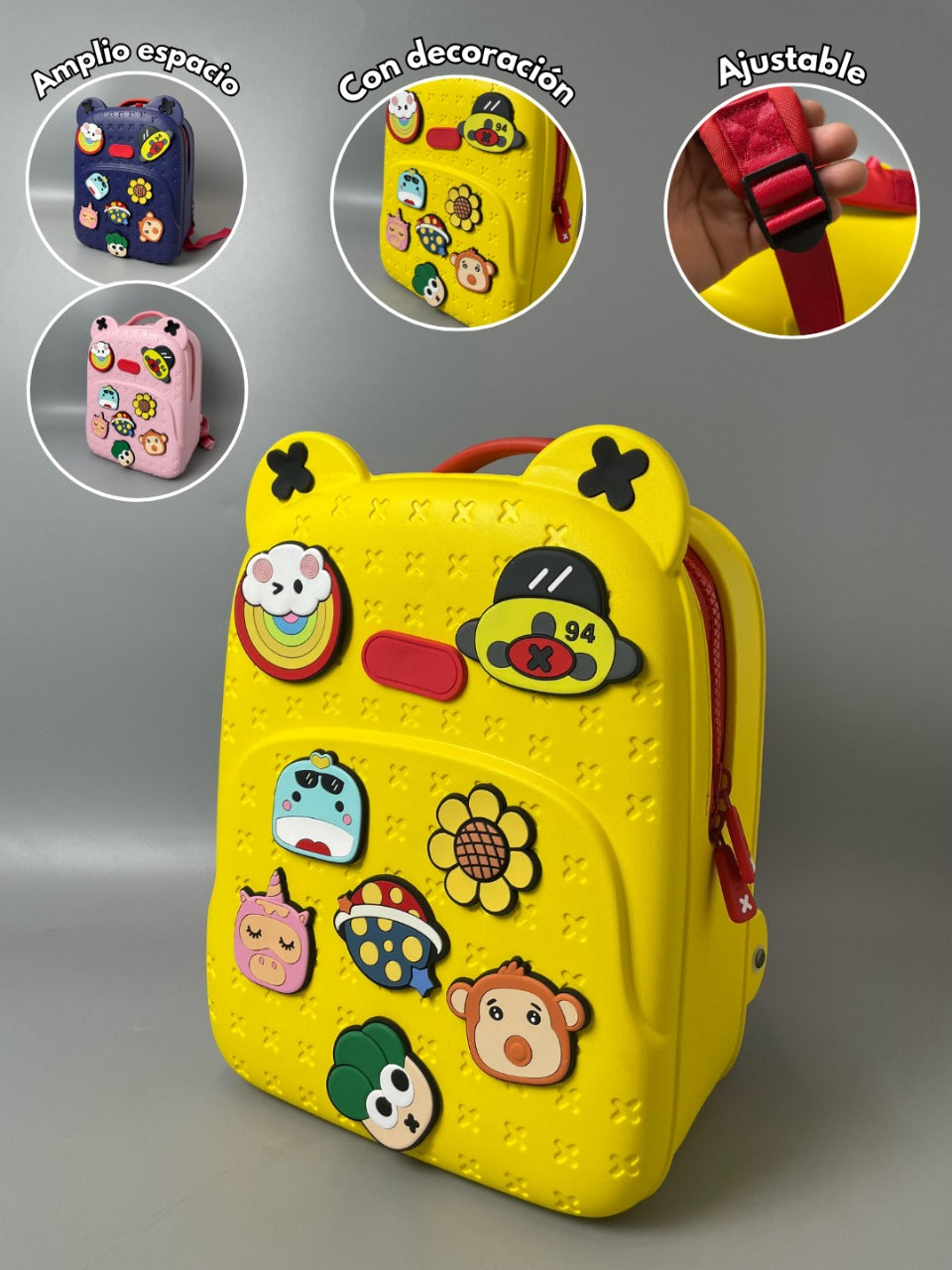 Mochila Escolar con Pins Decorativos