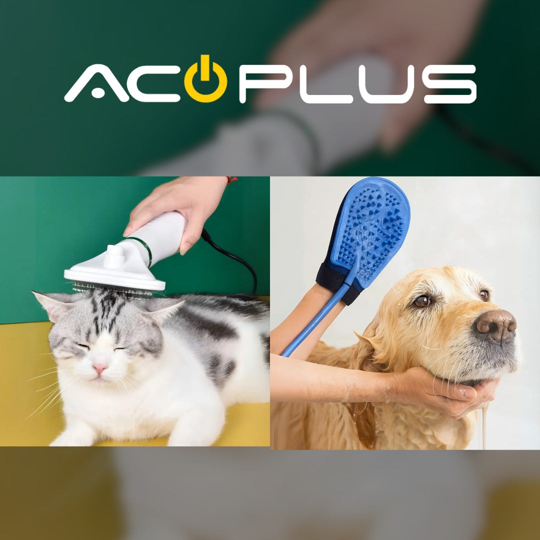 🐕 COMBO PREMIUM CUIDADO PARA MASCOTAS – PEINE CON SECADOR + GUANTE DE BAÑO Y CEPILLADO